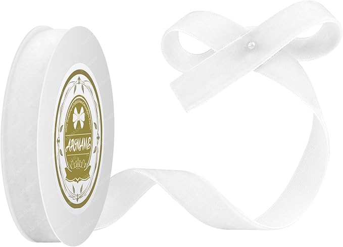White Velvet Ribbon - 5/8 Inch x 5 Yards for Gift Wrapping, Crafts, Christmas Decor, Bow Making, Vintage Fabric