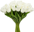 Melorca&Guilla Artificial Flowers,24Pcs 13.5inch White Tulips Fake Flowers,Real Touch Faux Flowers,Spring Décor Fake Tulips for Wedding Kitchen Shop Office Home Décor (24, White Tulip)