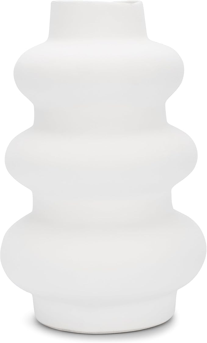 Ajuny Ceramic Vase Set of 2 – White Gourd-Shaped Vases for Centerpieces, Home Decor Living Room, Minimalist Room Decor, Modern Farmhouse Accent, Table Shelf Office Styling, Vases Home Decor Aesthetic.