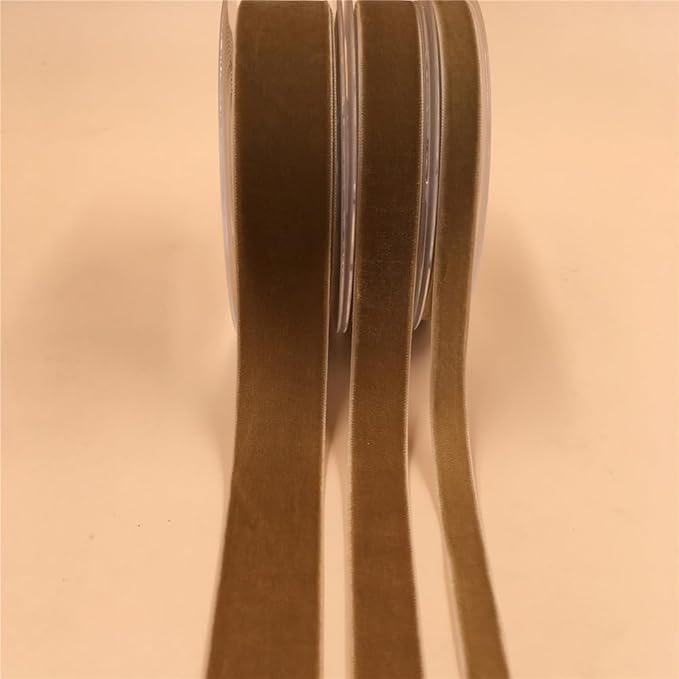 Nylon Single Face Khaki Velvet Ribbon,5/8 Inch X 25 Yards Spool