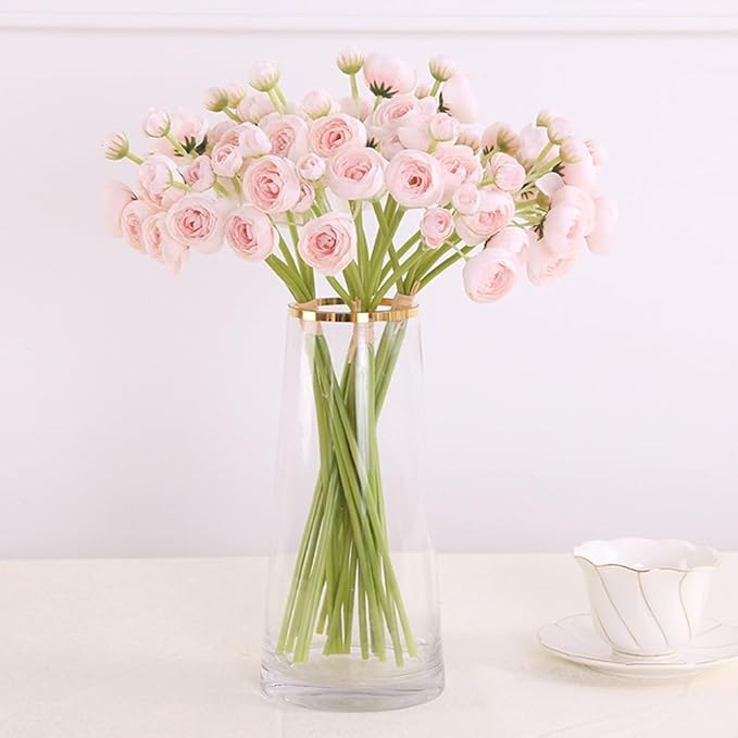 24Pcs Ranunculus Artificial Flower, 16 Inch Faux Silk Mini Ranunculus Flowers Bulk Fake Wedding Filler Flowers for DIY Bouquet Centerpieces Arrangements Bridal Shower Decorations (Light Pink)
