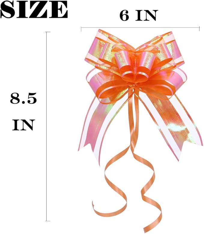 Pull Bows for Gift Wrapping – 10PCS Premium Large Iridescent Orange Decorative Ribbon Bow, 6" Finished Size – Perfect for Holiday, Wedding, Birthday, Bridal & Baby Shower Gifts