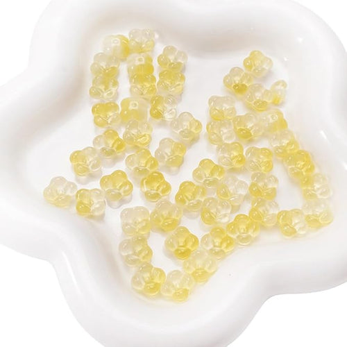 100PCS Glass Flower Beads for Jewelry Making 4 Petal Flower Bead Caps Gradient Cute Floral Beads Aesthetic Charms for Necklace Bracelets Earrings DIY Craft Home Decoration-Yellow