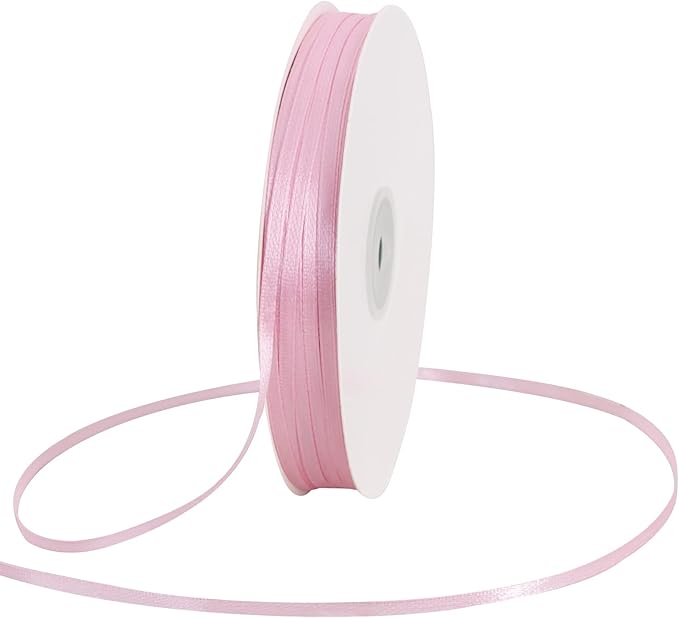 TONIFUL 1/8 Inch x 200 Yards Pink Thin Solid Satin Ribbon Giant Spool Double Face Ribbons for Crafts Hanging Tags Invitation Card Balloons Bouquet Hair Gift Wrapping Party Decoration