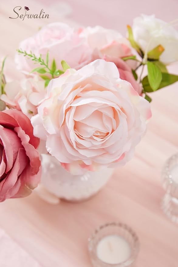Serwalin Artificial Flowers Pink Peonies Silk Flowers Fake Flowers with Stems Dusty Roses for Wedding Bouquets Centerpieces Cake Decor Baby Shower Decoration