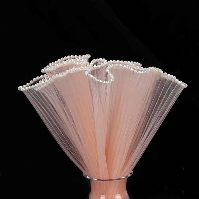 Korean Fresh Flower Wrapping Mesh Paper Bouquet Floral Packaging Paper Wrinkled Wavy Net Yarn Valentine's Day Flower Shop Supplies Wedding Birthday Decoration 11 X 162 inches/bag (Pearl Pink)