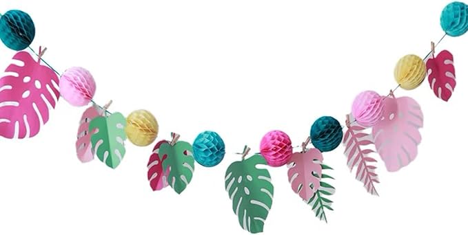 Paper Leaves Banner with Honeycomb Balls Paper Leaves and Honeycomb Ball Garland Decorations Wall Decoration Paper Leaves Backdrop Decoration for Nursery Birthday Party Wedding