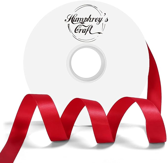 Satin Ribbon 5/8 Inch Red Double Faced - 25 Yards for Gift Wrapping DIY Bows Crafts Bridal Bouquet Cutting Ceremony Sewing Christmas Wedding Baby Shower Decoration Humphrey's Craft