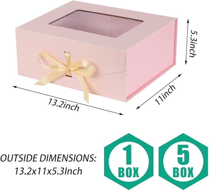 Large Gift Box for Presents with Ribbon 13.2x11x5.3 Inches Clear Gift Box with Window Magnetic Closure Gift Boxes with Lids