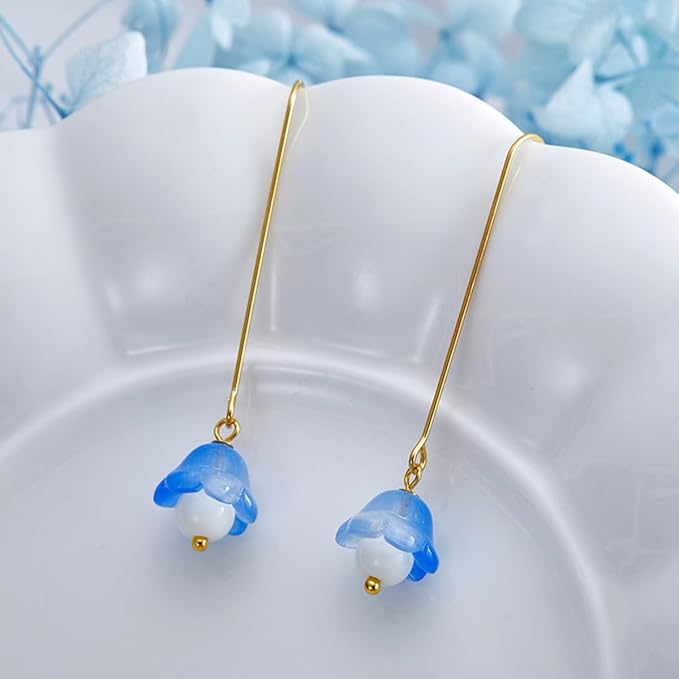 LadayPoa 100pcs Glass Bellflower Beads for Jewelry Making Trumpet Flower Beads Gradient Clear Cute Beads for Bracelets Making Aesthetic Bead Charms for DIY Necklace Decoration-Dark Blue
