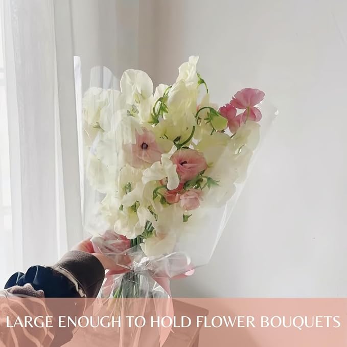 BBJ WRAPS Clear Flower Bags For Bouquets Waterproof And Durable Bouquet Sleeves For Florists, Flower Cellophane Bags For Florist Arrangements Supplies, 9x2.6x16 Inch, 100 Counts（S