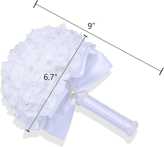 Wedding Bouquets for Brides or Bridesmaids Pearl Embellishment Roses Bridal Bridesmaid Wedding Hand Bouquet Artificial Fake Flowers.(White)