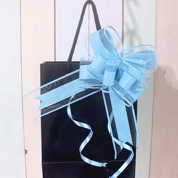 WEWILUCK Gift Wrap Bows Big, Blue Bow for Gift Baskets, Flower Bouquet, Paper, Pull Bows for Gift Wrapping, Gift Bag, Box, Baby Showers, Hanukkah(6 inches, 15PCS)