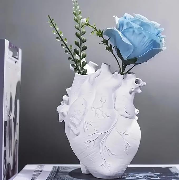 Heart Vase, Gothic Anatomical Resin Flower Pot Desktop, Human Heart Organ Shape for Dried Flower Arrangement on The Dining Table、Desktop Living Room Decoration (White)