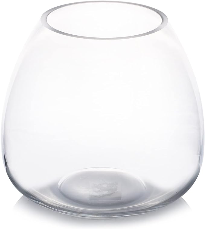Enova Floral Clear Dome Shaped Terrarium Bowl Glass Vase, H 6.50" W 3.5" L7.5 Clear Round Fish Bowl Flower Vase for Desktop Decor (1 Piece)