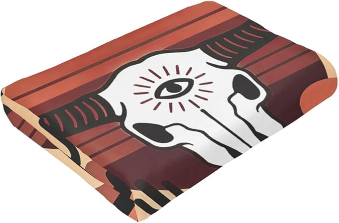 Western Boho Bull Skull Blanket Southwest Aztec Tribal Southwestern Navajo Throw Blanket Soft Cozy Fleece Fuzzy Stuffed Plush Flannel Gifts for Girls Women Boys Kids Adults 40''x50''
