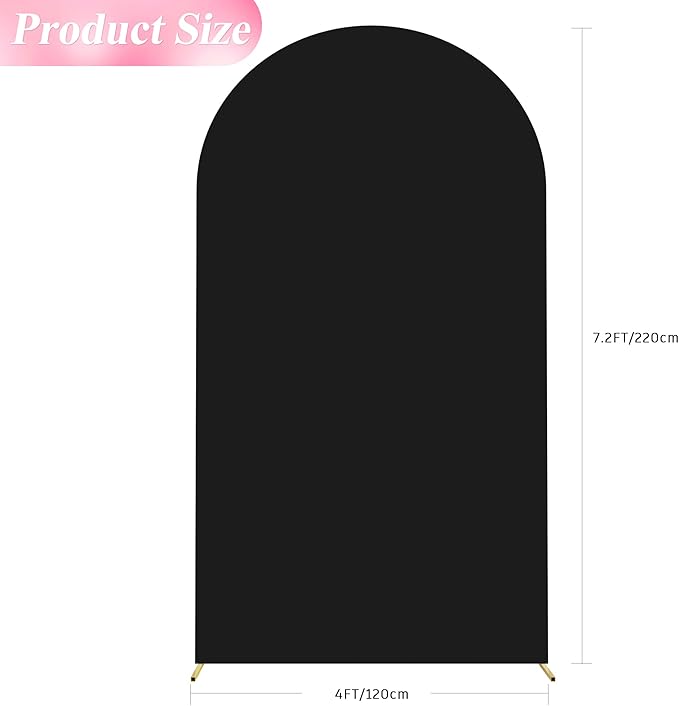 Wokceer 7.2FT Wedding Arch Backdrop Cover Spandex Fitted Black Arch Covers Round Top Chiara Arches Backdrop Cover for Wedding Birthday Party Ceremony Banquet Decoration
