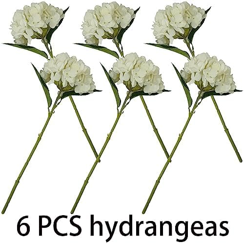 Ivory Hydrangea Artificial Flowers,6 Pcs Faux Hydrangea Flowers,Artificial Hydrangeas Flowers with Stems,Fake Hydrangeas,Silk Hydrangeas Flowers with Stems for Home Decor (6, Ivory)