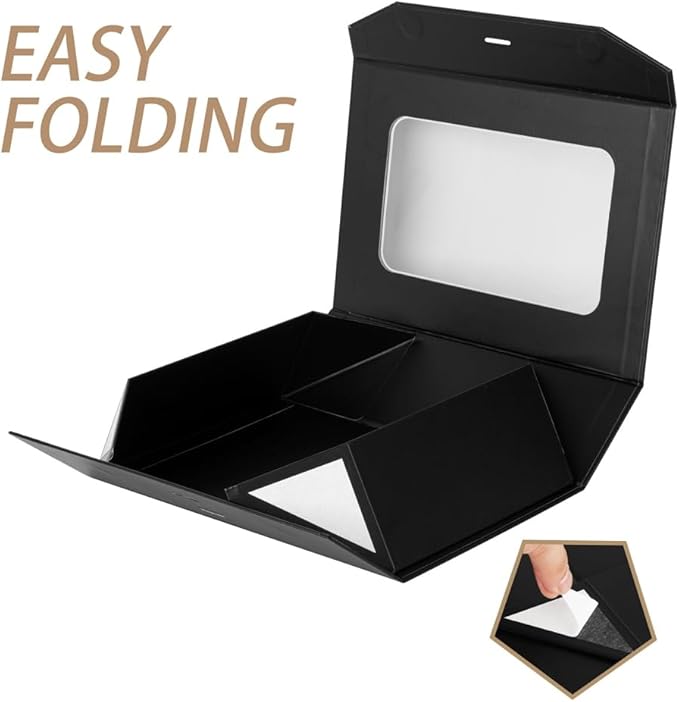 Black Gift Box for Presents with Ribbon 13.2x11x5.3 Inches Clear Gift Box with Window Magnetic Closure Gift Boxes with Lids