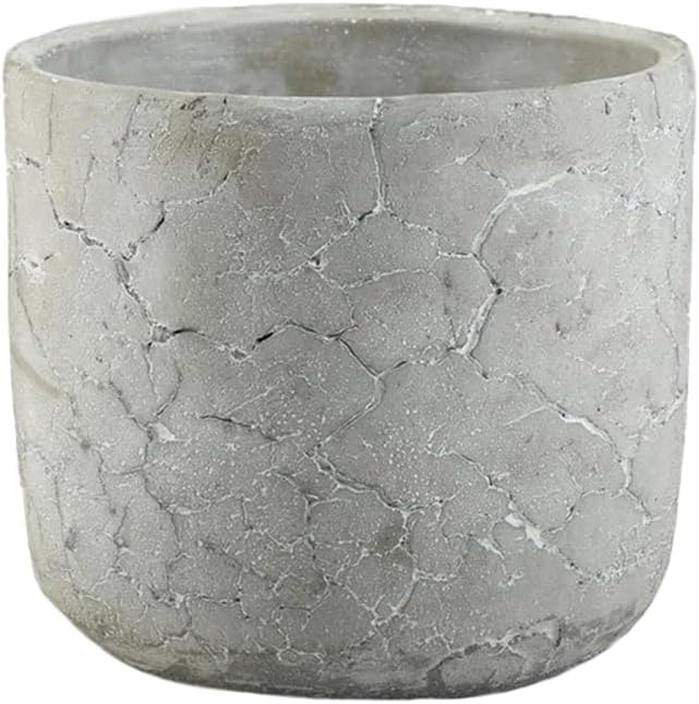 Serene Spaces Living CrackleStone Rustic Cement Vase, Decorative Planter with Cracked Texture, Perfect for Succulents, Small Plants, or Floral Arrangements, 7" Diameter & 6" Tall
