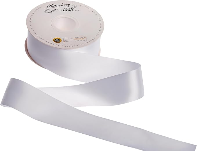 Humphrey's Craft 2 Inch White Double Faced Satin Ribbon - Continuous 50 Yards Thick Satin Ribbon for Crafts, Gifts Wrapping, Decoration Christmas Tree, Bridal Bouquet,Wedding,DIY Bows,Sewing Hat.