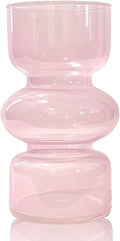 BLOFLO Pink Transparent Glass Hydroponic Vase, 7Inches Colored Glass Vase for Flower, Modern Geometric Three-Layer Floral Vases for Home Office Wedding Table Décor(Pink)
