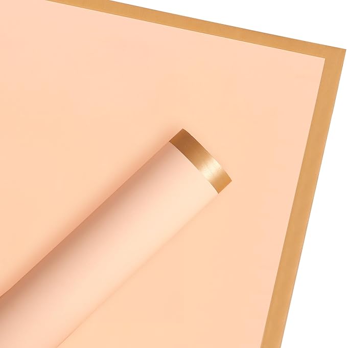 WRAPAHOLIC 20 Sheets Flower Wrapping Paper - 22.4 x 22.4 inch Cream Champagne with Gold Edge Water-Resistant Floral Bouquet Wrapping Paper, Florist Supplies Packaging Paper for Wedding Birthday Gift