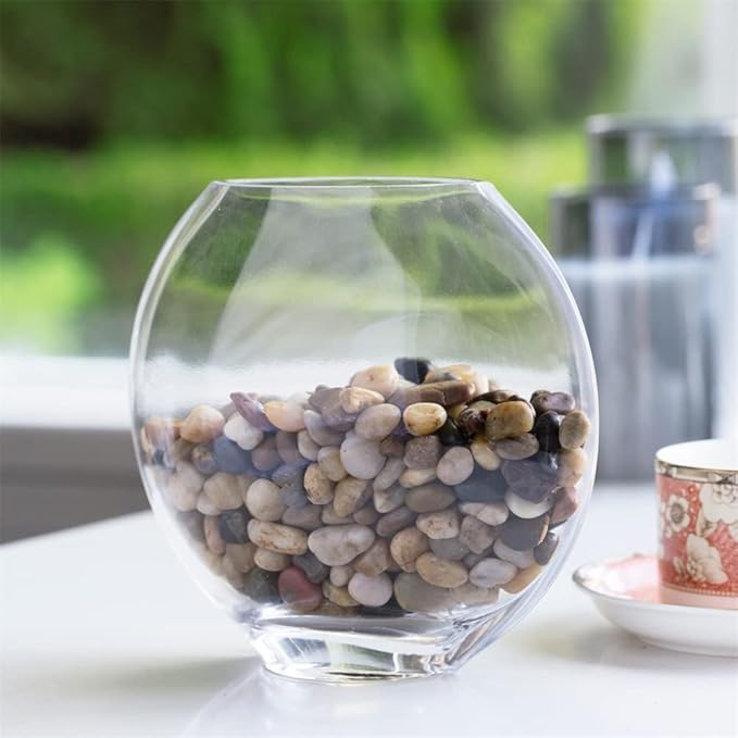 Enova Floral Unique Moon Bowl Glass Flowers Vases, H 6.50" W 3.5" L7.0 Clear Floral Container with Oval Eye Shape Opening for Desktop Decor (1 Piece)