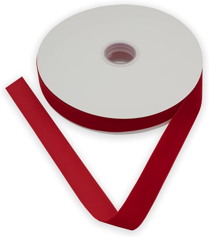 Nylon Velvet Ribbon Single Faced,1 Inch X 25Yards Spool (Red)