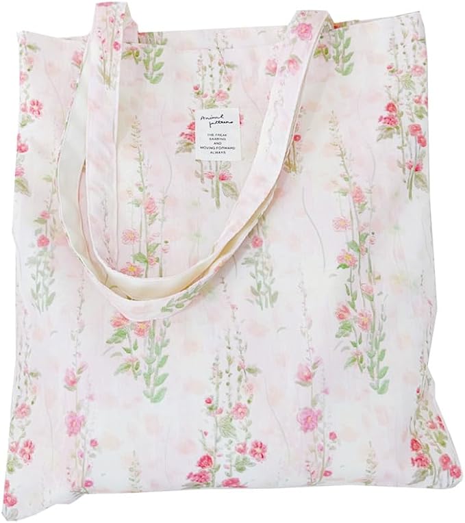 Cotton Canvas Tote Bag Reusable Soft Grocery Cloth Bag Floral Shoulder Bag for Beach Travel Shopping