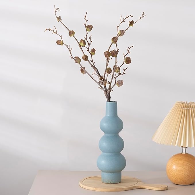 Blue Gradient Ceramic Vase - 3 Tier Gourd Shaped Modern Home Decor, Vase Minimalist Style Suitable for Modern Table & Shelf Home Decor/Living Room/Entryway/Shelf Display (Multi-Tier Design)