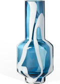 Torre & Tagus Mouth Blown Blue Art Glass Vase with White Swirls - 12" Tall Decorative Vase for Modern or Coastal Home Decor, Living Room, or Bedroom