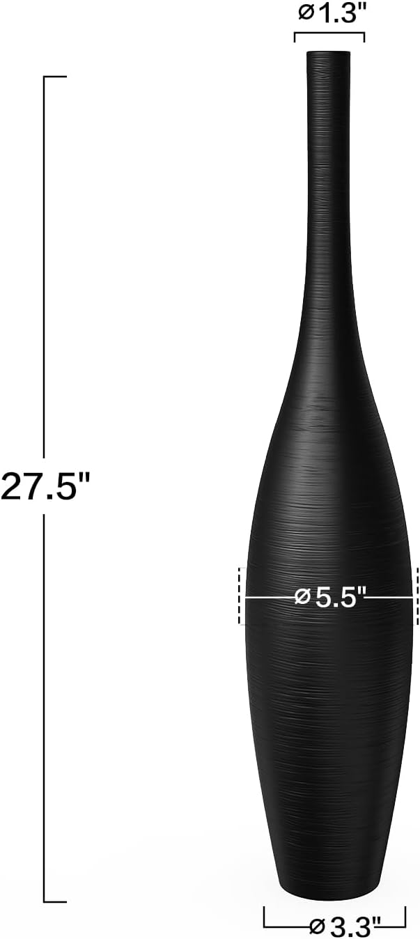 Black Vase Tall Black Floor Vases, 27.5 Inch Modern Tall Vases for Living Room Modern Floor Vase for Living Room Corner Office Home Decor