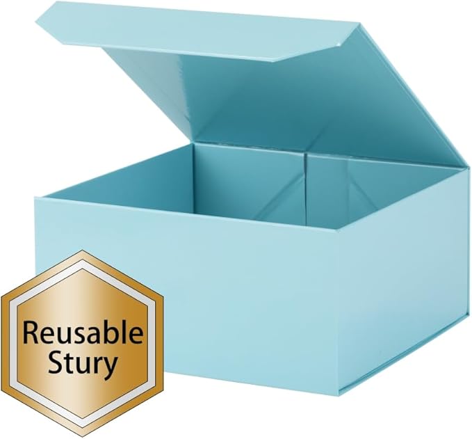 1 Pcs Blue Gift Box Large 13x11x5.3 Inch Large Black Gift Box Large Magnetic Gift Box with Crinkle Paper Blue Large Gift Box with Shredded Paper Luxury Gift Boxes with Lids for Presents