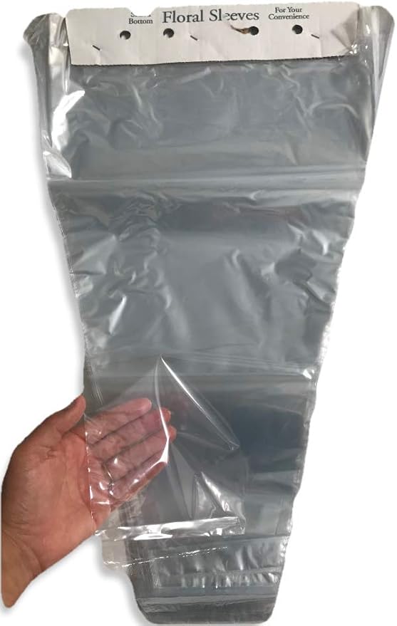 A&A 100 pcs Clear Flower Bags Wrapping, Cellophane Bouquet Sleeves Packing Wrap, Transparent Waterproof Plastic Sleeves Bags (9x14x3.5 in.)