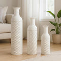 Leewadee Set of 3 Large Floor Vases – Decorative Tall Metal Vases in White (27/20/16 inches) – Elegant Home Decor for Stylish Interiors