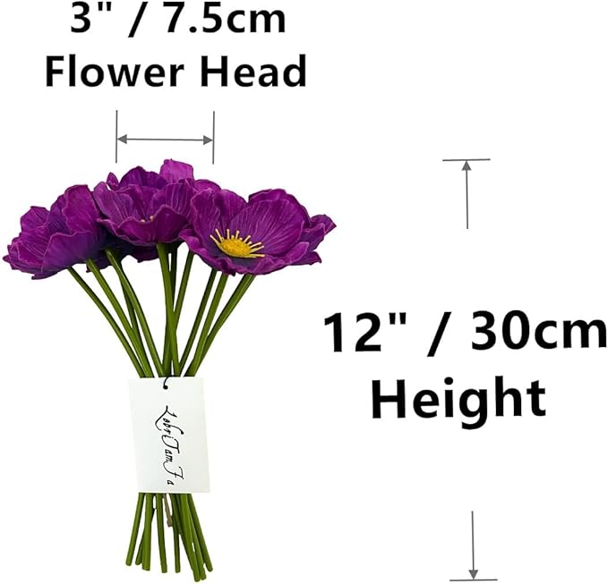 14Pcs Real Touch Anemone Poppy Bouquet for Artificial Flower Decor Kitchen Table Centerpiece Vase Home Greenery Wedding Holding Flowers Backdrop Arch Wall (Purplish Red)