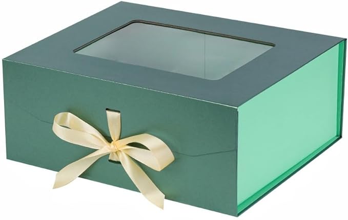 Large Gift Box for Presents with Ribbon 13.2x11x5.3 Inches Clear Gift Box with Window Magnetic Closure Gift Boxes with Lids