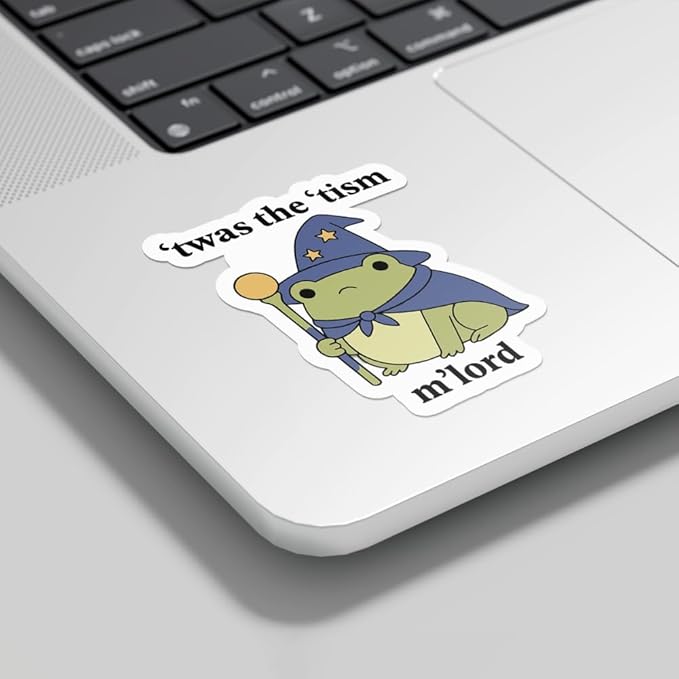HANDICHI Design 5-Pack 4 Inch Cute Wizard Frog Stickers – ’TWAS The ’Tism M’Lord Meme Vinyl Decals – Funny Neurodivergent Sticker Pack for Laptops, Water Bottles, Journals and Scrapbooks