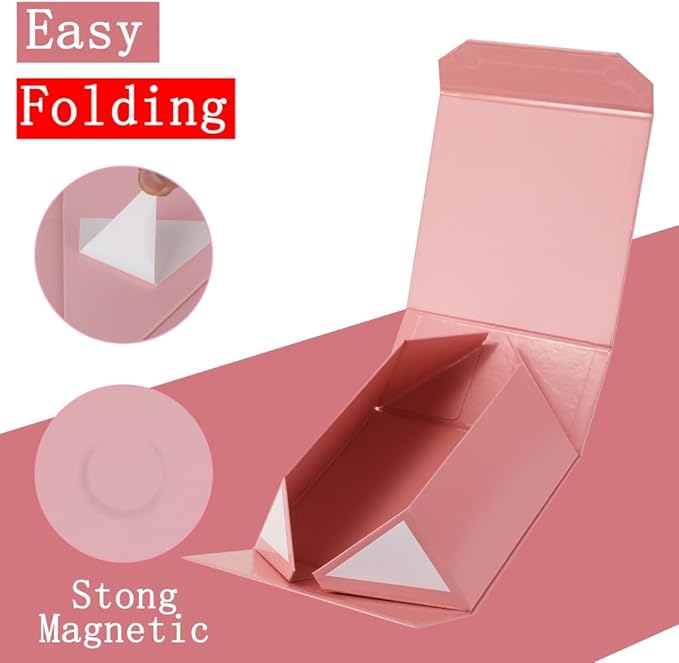 1 Pcs 6x6x3 Inch Pink Magnetic Gift Box Small Magnetic Box with Crinkle Paper Pink Small Gift Box with Shredded Paper Luxury Gift Boxes with Lids for Presents