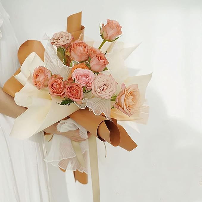 FWSA WRAPS Flower Wrapping Paper Bouquet Floral Packaging Mesh Paper Wrinkled Wavy Net Yarn Valentine's Day Flower Shop Supplies Wedding Birthday Decoration 11 X 162 inches/bag (white)