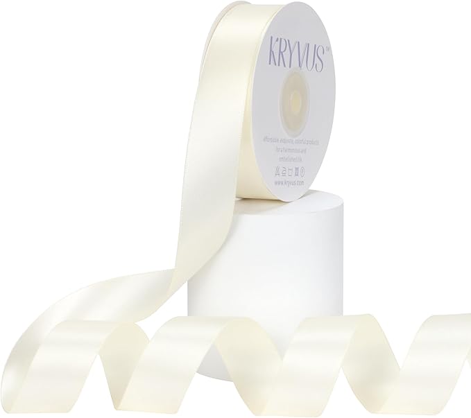 Ivory Satin Ribbon, Double Faced 1 Inch X 25 Yards Ivory Ribbon, Premium Satin Ribbon for Gift Wrapping, Crafts, Hair Bow Making, Sewing, Flower Bouquet, Wedding Party Decor