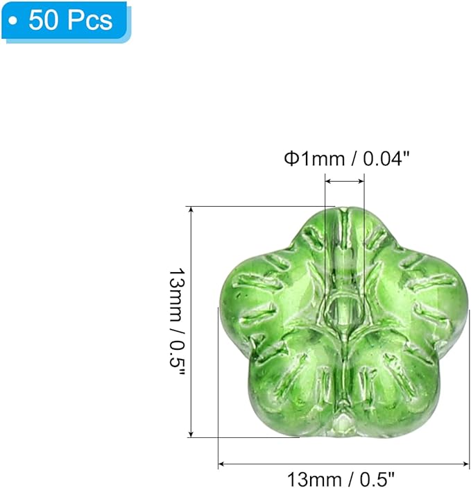 PATIKIL Random Glass Flower Beads, 50Pack Transparent Floral Beads Hibiscus Beads for DIY Jewelry Making Bracelets Bulk, Green