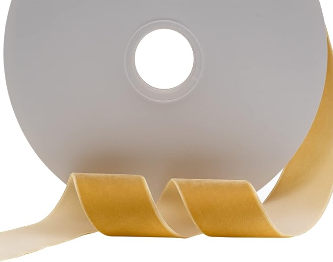 Nylon Velvet Ribbon Single Faced,1 1/2 Inch X 25Yards Spool (Gold)