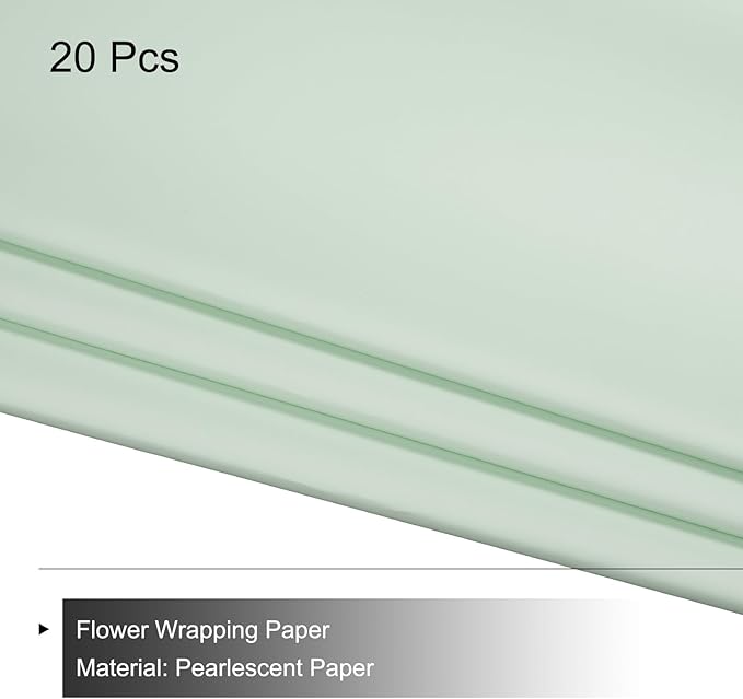 MECCANIXITY Pearlescent Film Flower Wrapping Paper 22.8x22.8 Inch Waterproof for DIY Crafts, Gift/Gift Box Packaging Smoky Green Pack of 20
