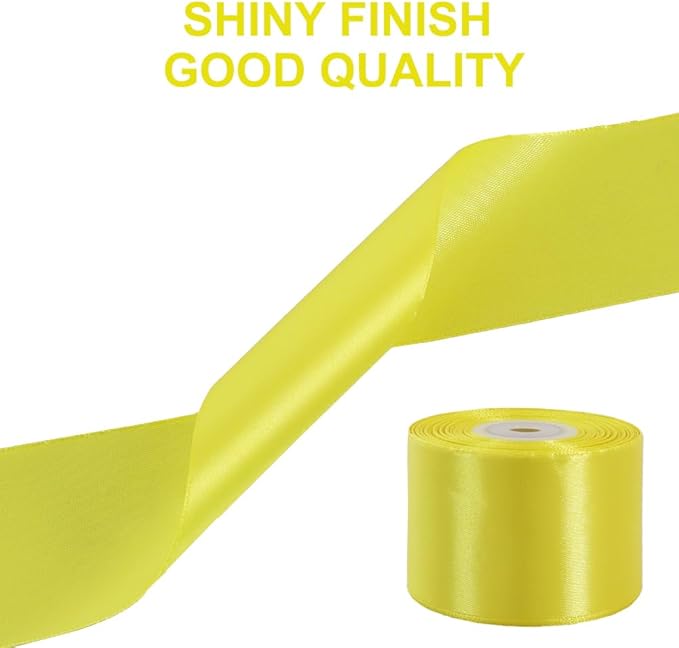 TONIFUL 2 In x 25 Yds Wide Light Yellow Satin Ribbon Solid Fabric Ribbons Roll for Crafts Chair Sash Valentine's Day Gift Wrapping Invitation Cards Floral Hair Bows Sewing Party Wedding Car Decoration