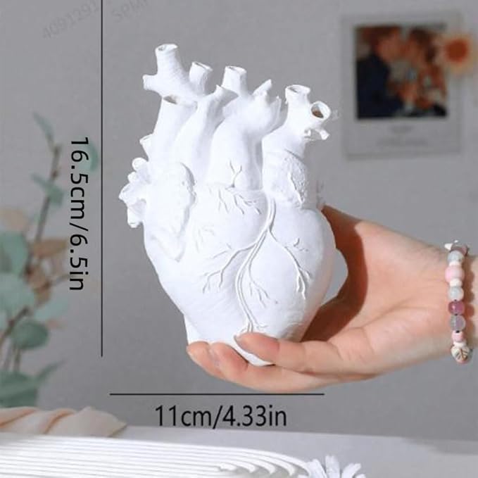 Heart Vase, Gothic Anatomical Resin Flower Pot Desktop, Human Heart Organ Shape for Dried Flower Arrangement on The Dining Table、Desktop Living Room Decoration (White)