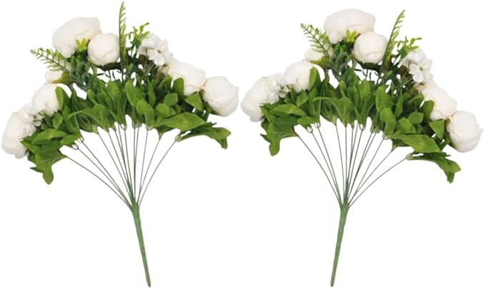 2 Packs Artificial Peony Flowers Silk Peonies Fake Flower Bouquet Arrangements for Home Wedding Party Decoration (White)