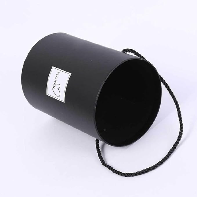 AZIDWERYQ Round Flower Paper Boxes Hat Box Flower Packaging Paper Bag with Lid Candy Party Wedding Supply for Gifts Black