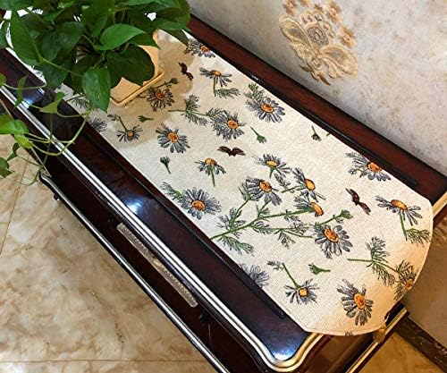 Tache Ivory Floral Table Runner Yellow Daisies Ladybugs Woven - Long Vintage Tapestry Kitchen Dining Dinner Linens Cloth - 13 x 90 inches